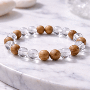 Wooden + Clear Quartz Round Bracelet