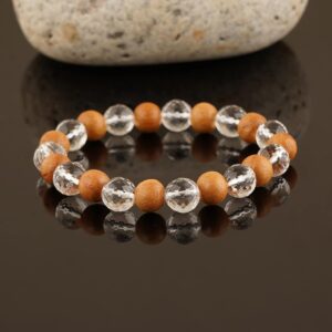 Wooden + Clear Quartz Diamond Cut AA Bracelet
